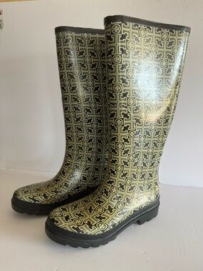 Women's Tory Burch Monogram Tall Rain Muck Boots Sz 8